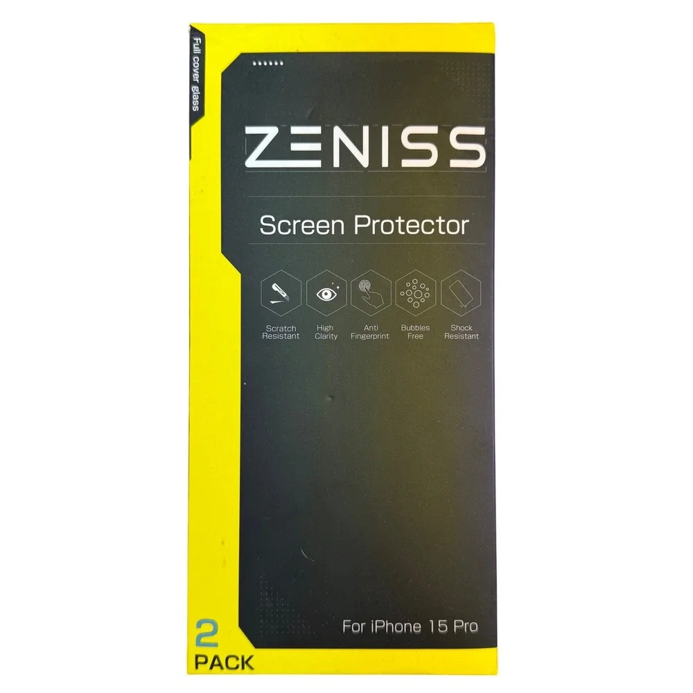 Zeniss 2 Pack‎ Screen Protector for iPhone 15 Pro Tempered Glass Full Coverage